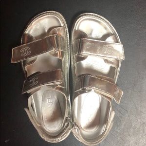Authentic Chanel silver Velcro sandals